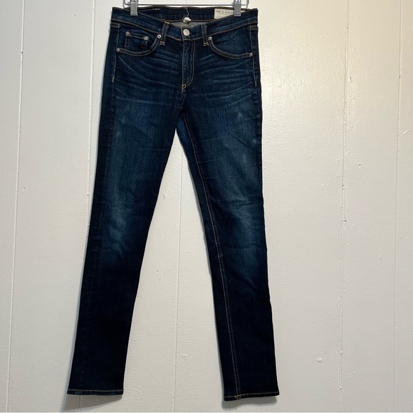 Rag & Bone Jeans Blue Denim Skinny Kensington Mid Rise Distressed 28 Dark Wash - Picture 1 of 16